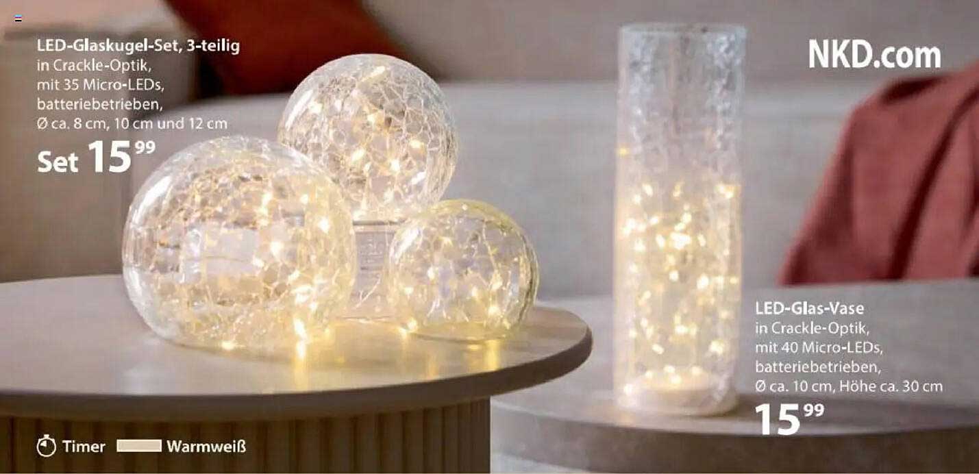 LED-Glaskugel-Set, 3-teilig in Crackle-Optik