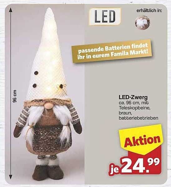 LED-Zwerg ca. 96 cm mit Teleskopbeinen, braun, batteriebetrieben