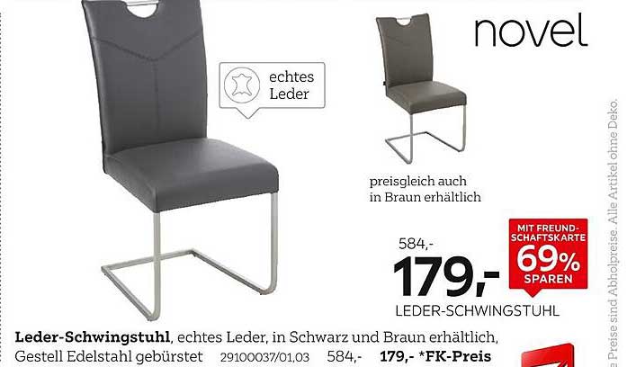 Leder-Schwingstuhl, echtes Leder, in Schwarz und Braun erhältlich