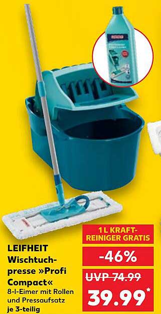 LEIFHEIT Wischtuchpresse »Profi Compact« 8-l-Eimer mit Rollen und Pressaufsatz