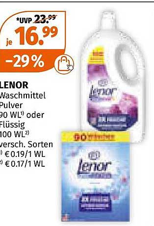 LENOR Waschmittel Pulver 90 WL oder Flüssig 100 WL