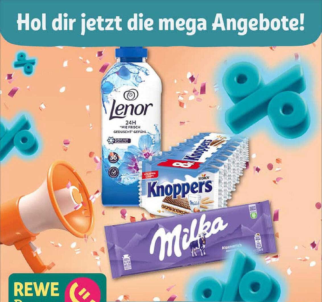 Lenor Weichspüler 36 Waschladungen, Knoppers Riegel 5er Pack, Milka Schokolade 100g