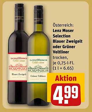 Lenz Moser Selection Blauer Zweigelt oder Grüner Veltliner trocken, je 0,75-l-Fl.