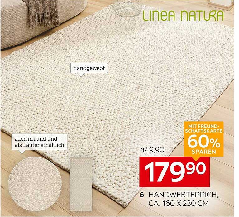 LINEA NATURA Handwebteppich, ca. 160 x 230 cm