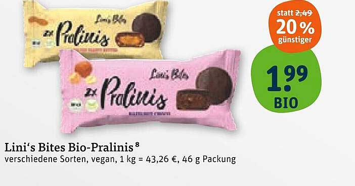 Lini's Bites Bio-Pralinis – verschiedene Sorten, vegan