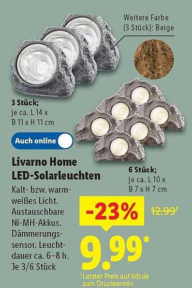 Livorno Home LED-Solarleuchten (3 Stück)