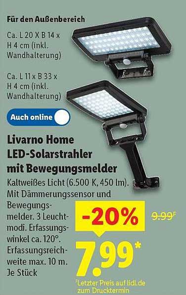 Livorno Home LED-Solarstrahler mit Bewegungsmelder