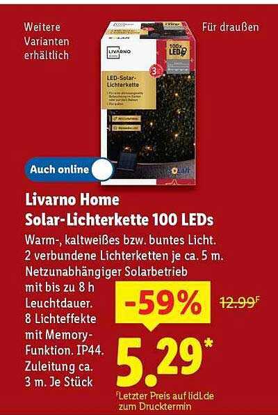 Livorno Home Solar-Lichterkette 100 LEDs