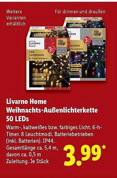 Livorno Home Weihnachts-Außenlichterkette 50 LEDs