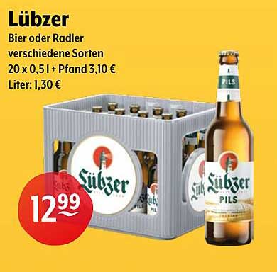 Lübzer Bier oder Radler verschiedene Sorten 20 x 0,5 l + Pfand 3,10 €