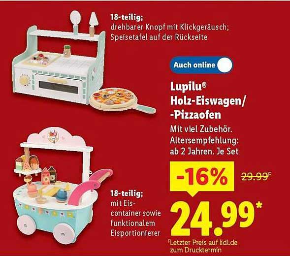 Lupilu® Holz-Eiswagen/-Pizzaofen