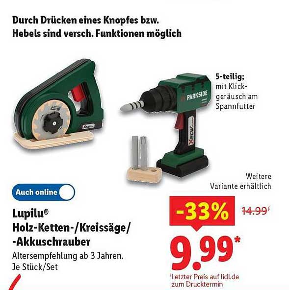 Lupilü Holz-Ketten-/Kreissäge/-Akku-Schrauber
