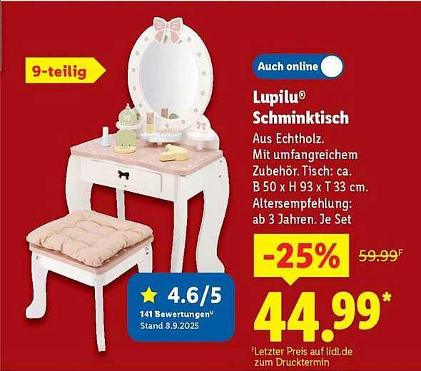 Lupilu® Schminktisch 9-teilig aus Echtholz