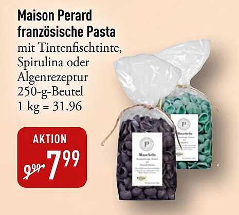 Maison Perard französische Pasta mit Tintenfischtinte, Spirulina oder Algenrezeptur 250-g-Beutel