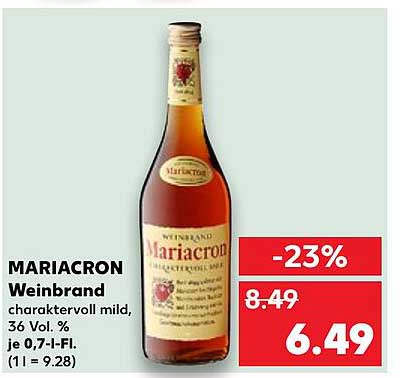 MARIACRON Weinbrand charaktersvoll mild, 36 Vol. %