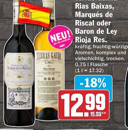 Marqués de Riscal oder Baron de Ley Rioja Res. - 0,75 l Flasche