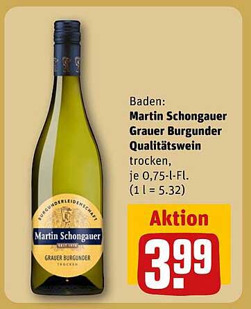 Martin Schongauer Grauer Burgunder Qualitätswein trocken, je 0,75-L-Fl.