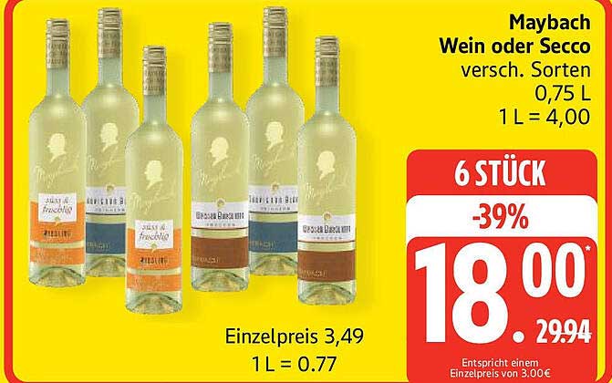 Maybach Wein oder Secco, 0,75 L, verschiedene Sorten