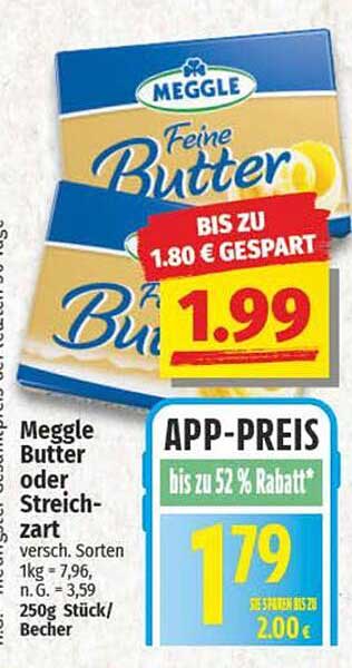 Meggle Butter oder Streichzart 250g Stück/Becher