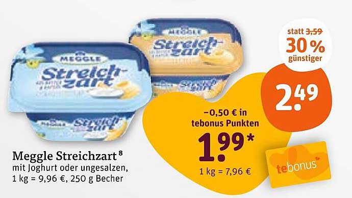 Meggle Streichzart mit Joghurt oder ungesalzen, 250 g Becher