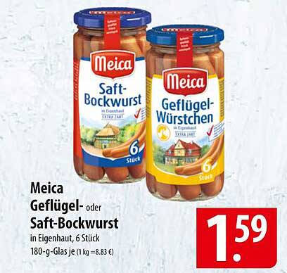 Meica Geflügel- oder Saft-Bockwurst in Eigenhaut, 6 Stück