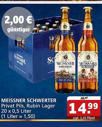 MEISSNER SCHWERT Privat Pils, Rubin Lager 20 x 0,5 Liter
