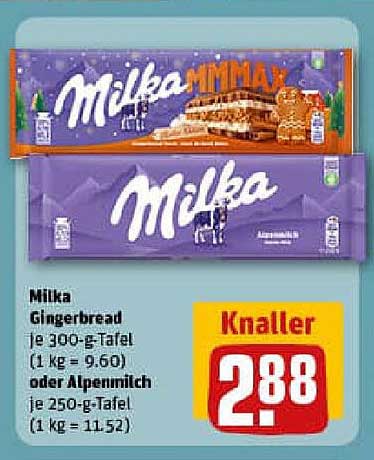 Milka Gingerbread oder Alpenmilch Schokoladentafeln
