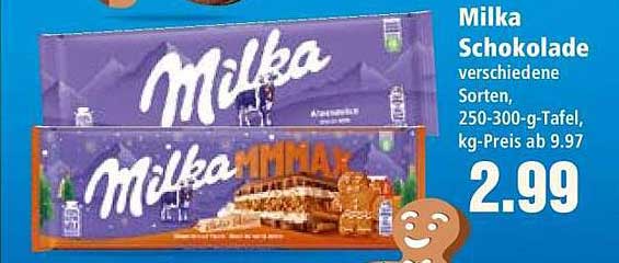 Milka Schokolade verschiedene Sorten, 250-300-g-Tafel, kg-Preis ab 9.97