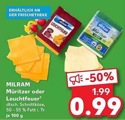 MILRAM Müritzer oder Leuchtfeuer Schnittkäse - 50% Rabatt!