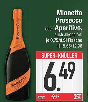 Mionetto Prosecco oder Aperitivo, auch alkoholfrei je 0,75/0,5l Flasche