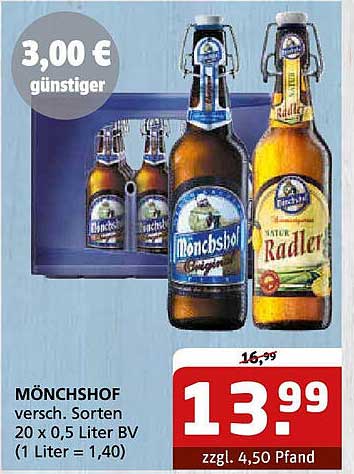 MÖNCHSHOF - 20 x 0,5 Liter BV (1 Liter = 1,40 €)