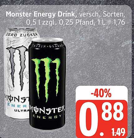 Monster Energy Drink, verschied. Sorten, 0,5 l zzgl. 0,25 Pfand