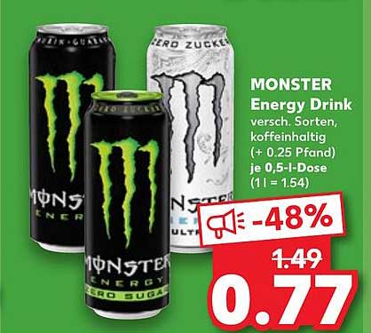MONSTER Energy Drink, verschiedene Sorten, koffeinhaltig, je 0,5-l-Dose
