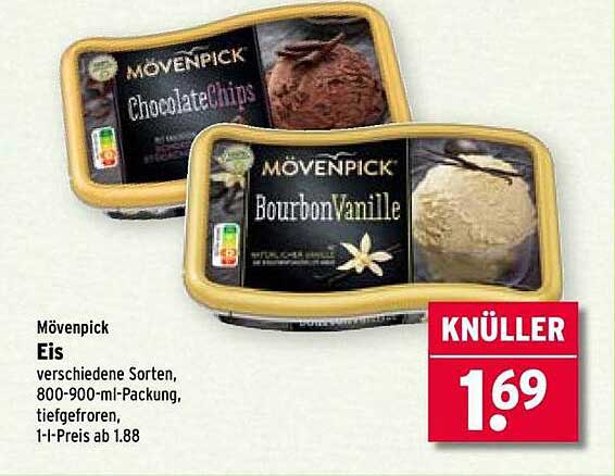 Mövenpick Eis - verschiedene Sorten, 800-900-ml-Packung, tiefgefroren