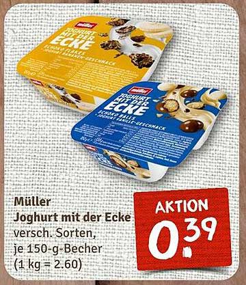 Müller Joghurt mit der Ecke, verschiedene Sorten, je 150-g-Becher