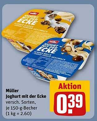 Müller Joghurt mit der Ecke, verschiedene Sorten, je 150-g-Becher