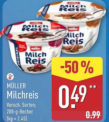 MÜLLER Milchreis 200-g-Becher – jetzt nur 0,49 €!