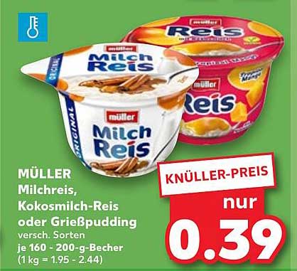 MÜLLER Milchreis, Kokosmilch-Reis oder Grießpudding