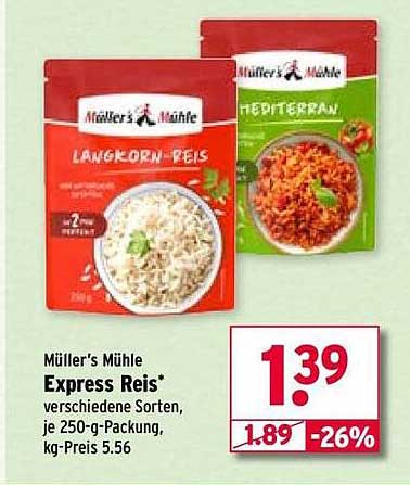 Müller's Mühle Express Reis - verschiedene Sorten, je 250-g-Packung