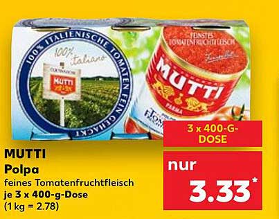 Mutti Polpa - feines Tomatenfruchtfleisch (3 x 400-g-Dose)