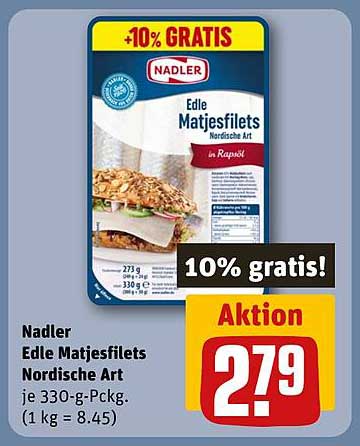 Nadler Edle Matjesfilets Nordische Art in Rapsöl 330 g