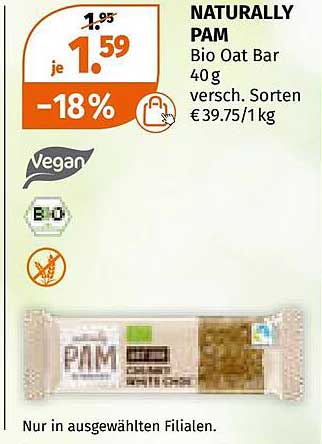 NATURALLY PAM Bio Oat Bar 40 g - jetzt nur 1,59 € statt 1,95 €!