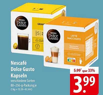 Nescafé Dolce Gusto Kapseln verschiedene Sorten 88–256-g-Packung