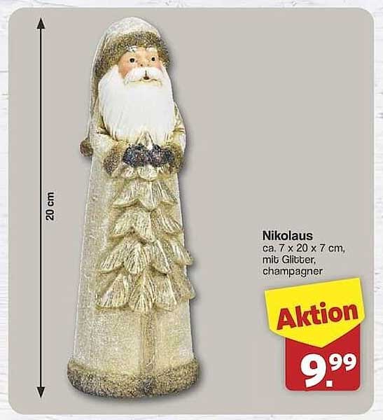 Nikolaus figur, ca. 7 x 20 x 7 cm, mit Glitzer, champagner