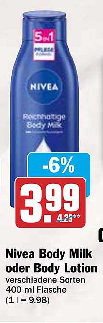 Nivea Body Milk oder Body Lotion verschiedene Sorten 400 ml Flasche