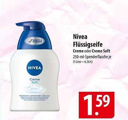 Nivea Flüssigseife Creme oder Creme Soft 250-ml-Spenderflasche