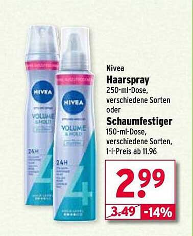 Nivea Haarspray 250-ml-Dose oder Schaumfestiger 150-ml-Dose