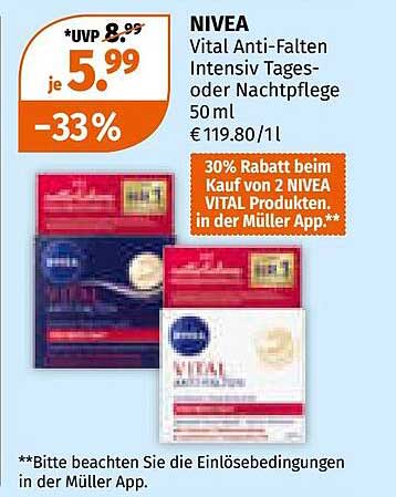 NIVEA Vital Anti-Falten Intensiv Tages- oder Nachtpflege 50 ml