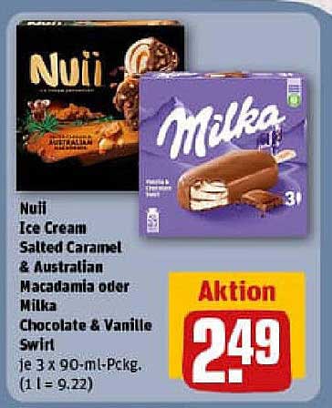Nuii Eiscreme Salted Caramel & Australian Macadamia oder Milka Chocolate & Vanilla Swirl