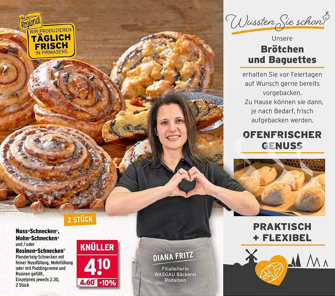 Nuss-Schnecken, Mohn-Schnecken und Rosinen-Schnecken – 2 Stück für nur 4,10 €